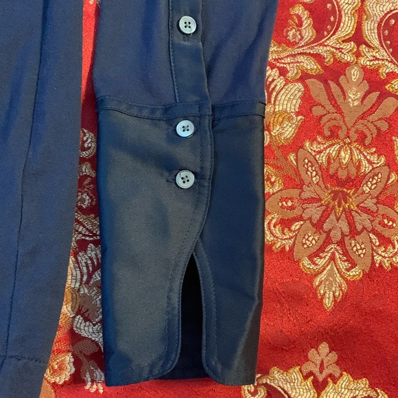 J. Crew Cotton Small Navy Tuxedo Shirt Round Neck Long Sleeves Cuffs. Poly. Trim - Picture 6 of 9